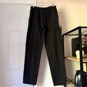 WEK black denim straight leg elastic pull on cropped jeans pants